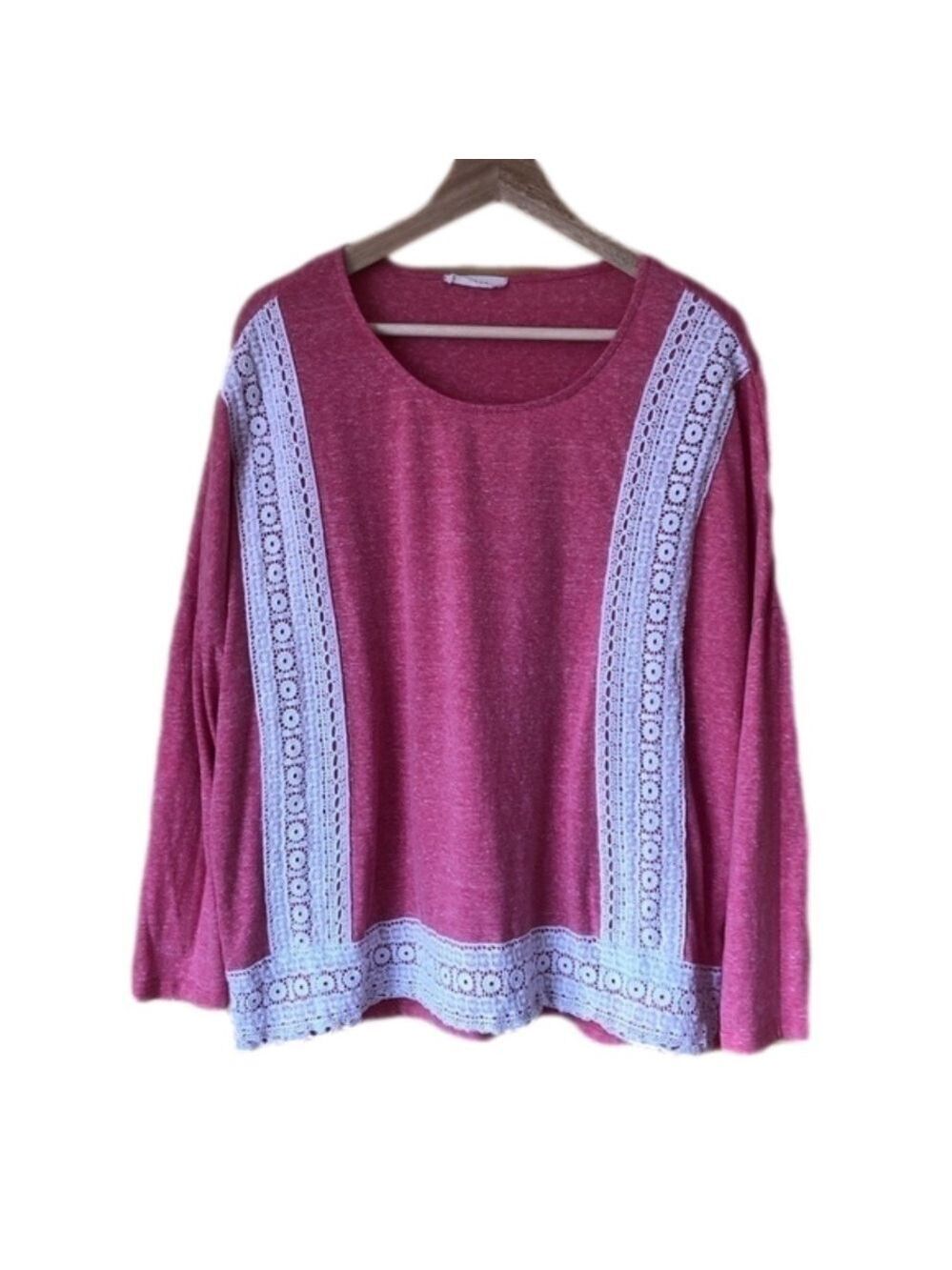 𝅺ENTRO spacedye crochet lace trim boho top size L